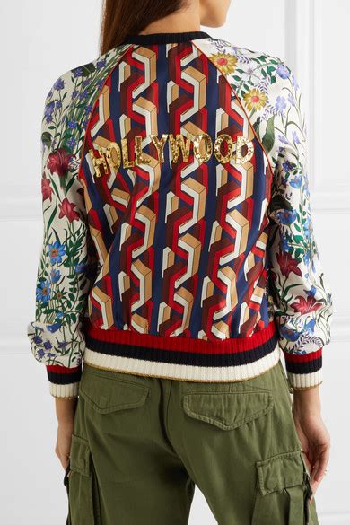 gucci appliquéd printed silk-twill bomber|net a porter Gucci coats.